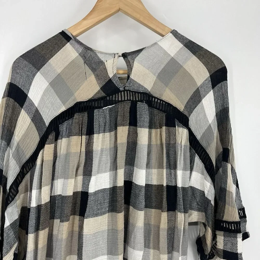 Maeve Anthropologie Dress Size Small Black White Plaid Kimono Tunic Pockets